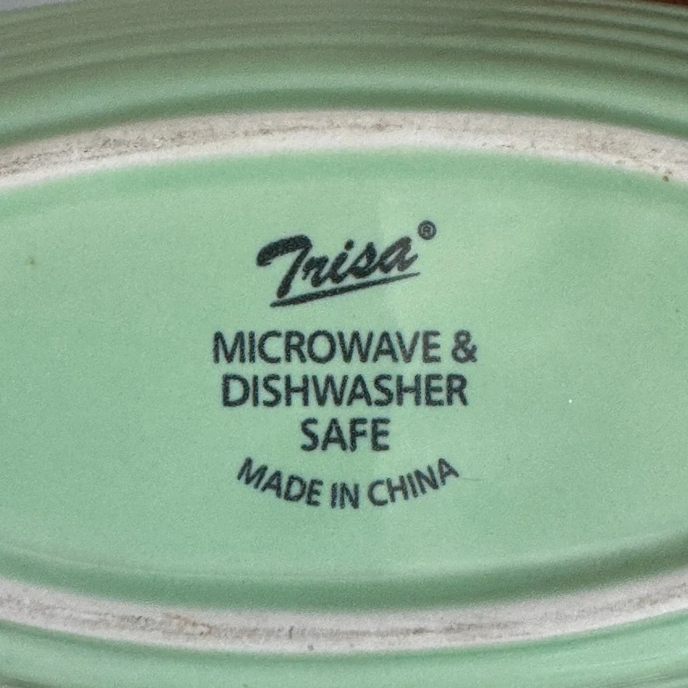 Trisa Blue and Green Two Tone Ribbed Ceramic Oval Serving Platter 9.5